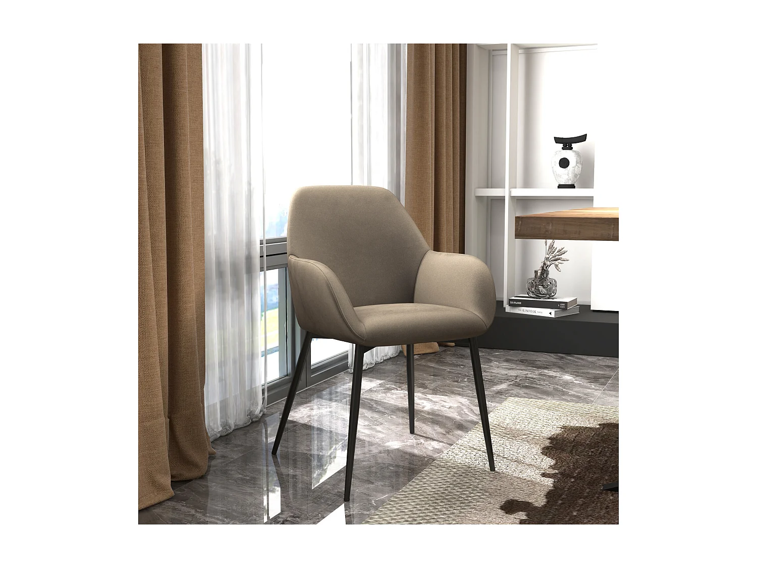 GABIN-Poltrona da tavolo marrone e metallo nero (x2)