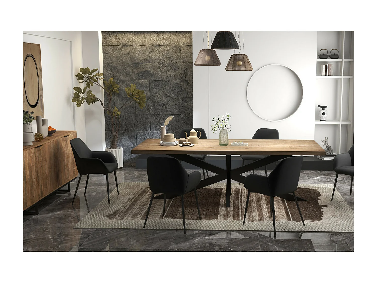 GABIN-Poltrona da tavolo nero e metallo nero (x2)