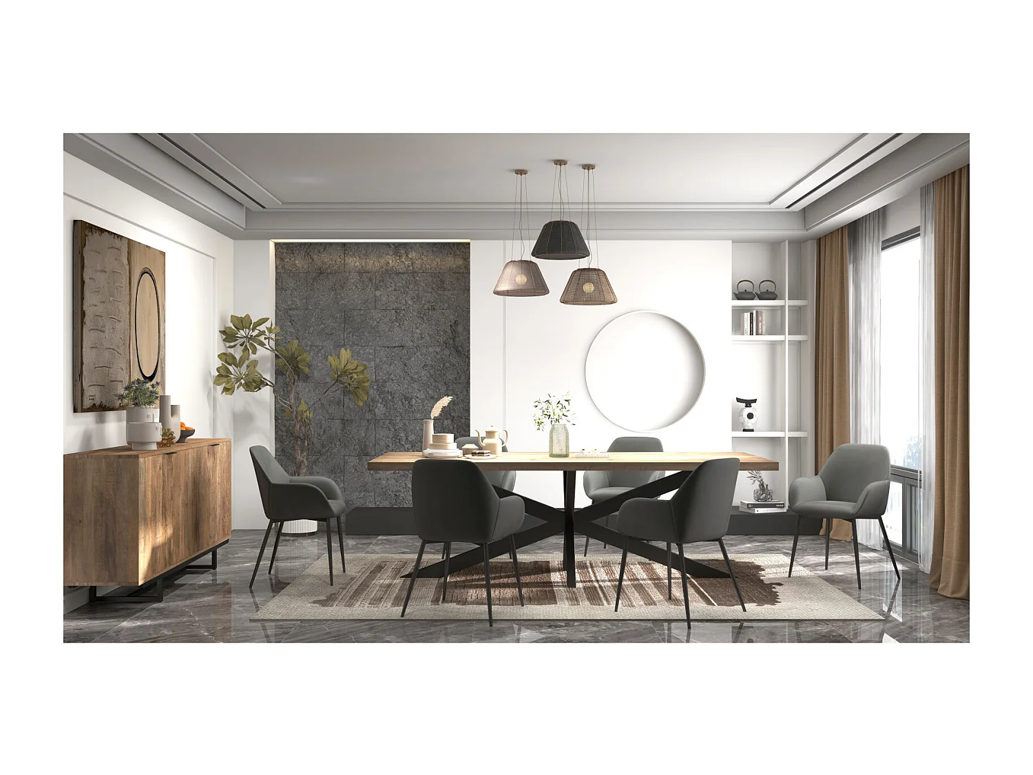 GABIN-Poltrona da tavolo griggio e metallo nero (x2)