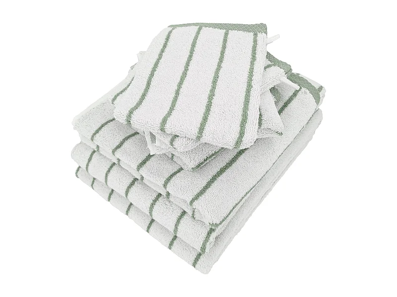 Parure de bain 7 pièces collection PURE LIGHT motif rayures pur coton vert