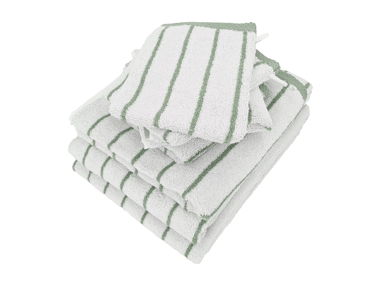 Parure de bain 7 pièces collection PURE LIGHT motif rayures pur coton vert