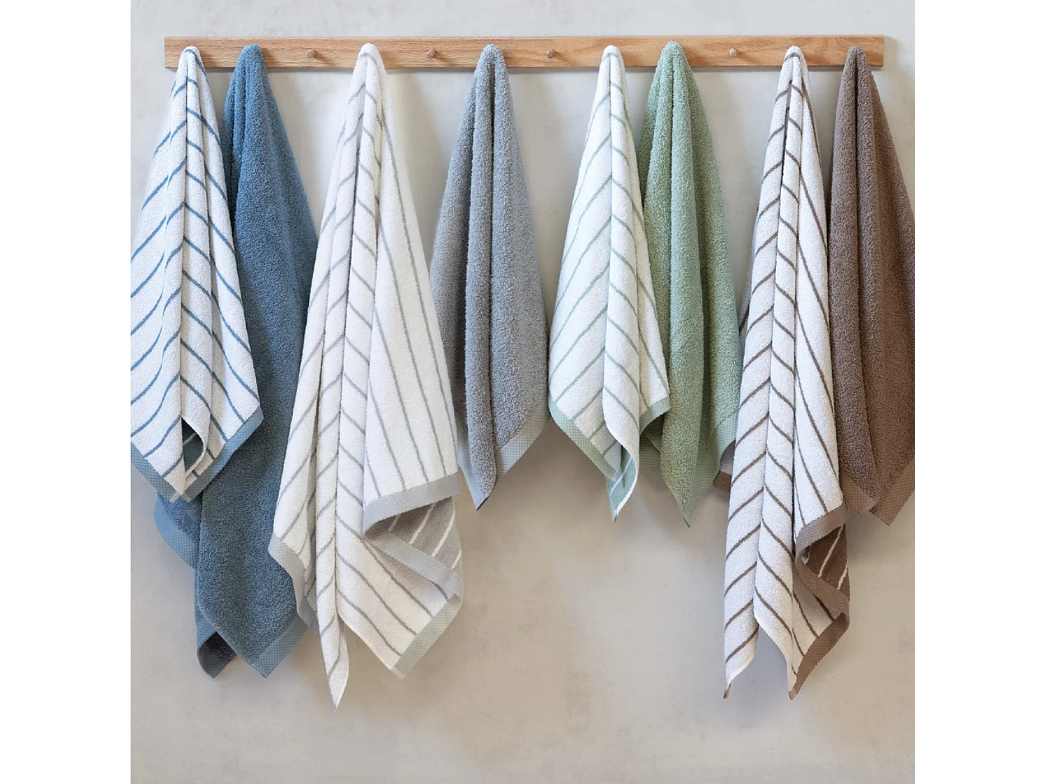 Parure de bain 7 pièces collection PURE LIGHT motif rayures pur coton vert