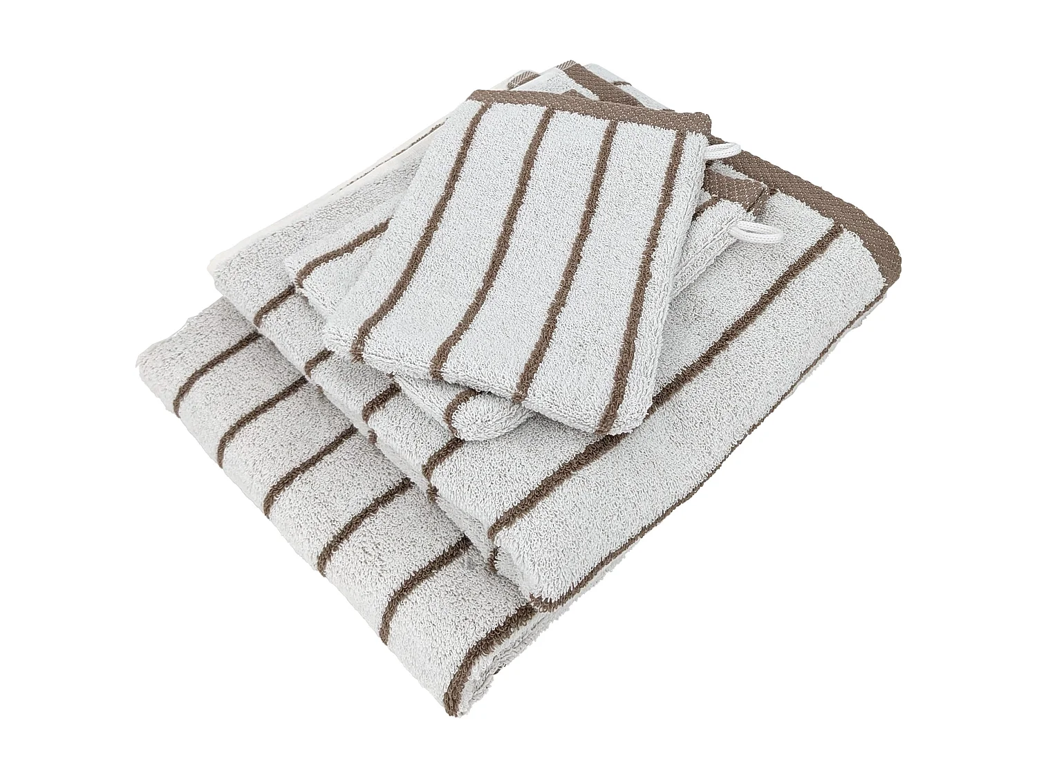 Parure de bain 4 pièces collection PURE LIGHT motif rayures pur coton marron