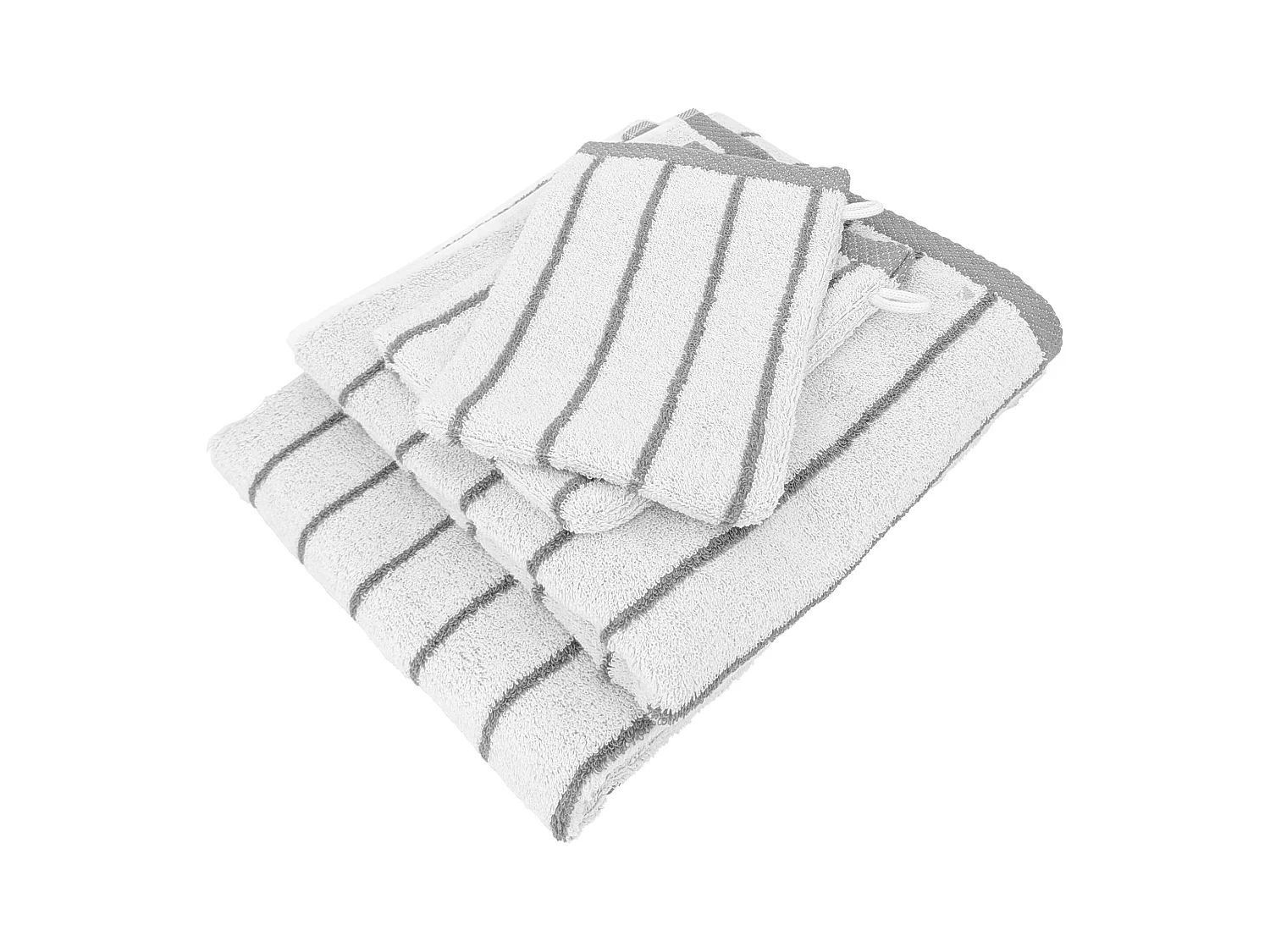 Parure de bain 4 pièces collection PURE LIGHT motif rayures pur coton gris