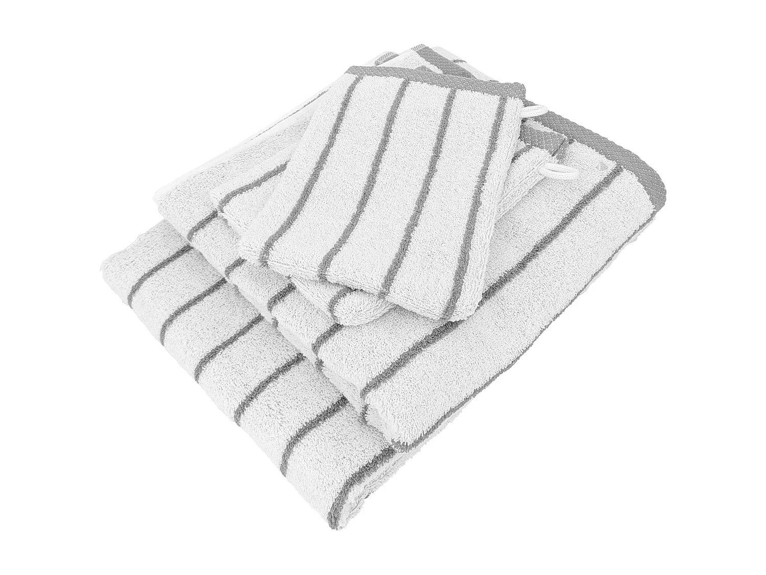 Parure de bain 4 pièces collection PURE LIGHT motif rayures pur coton gris