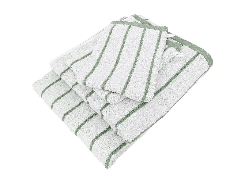 Parure de bain 4 pièces collection PURE LIGHT motif rayures pur coton vert
