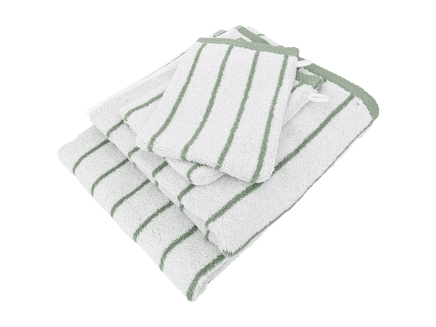Parure de bain 4 pièces collection PURE LIGHT motif rayures pur coton vert