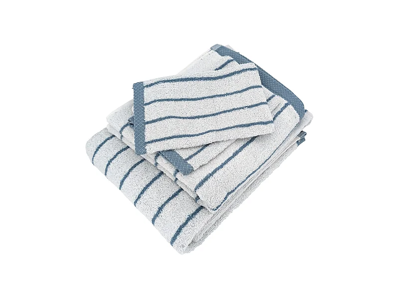 Parure de bain 4 pièces collection PURE LIGHT motif rayures pur coton bleu