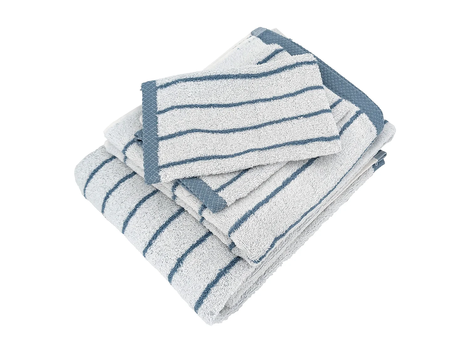 Parure de bain 4 pièces collection PURE LIGHT motif rayures pur coton bleu