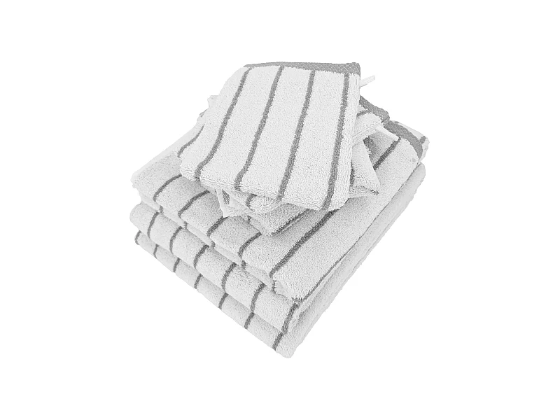 Parure de bain 7 pièces collection PURE LIGHT motif rayures pur coton gris