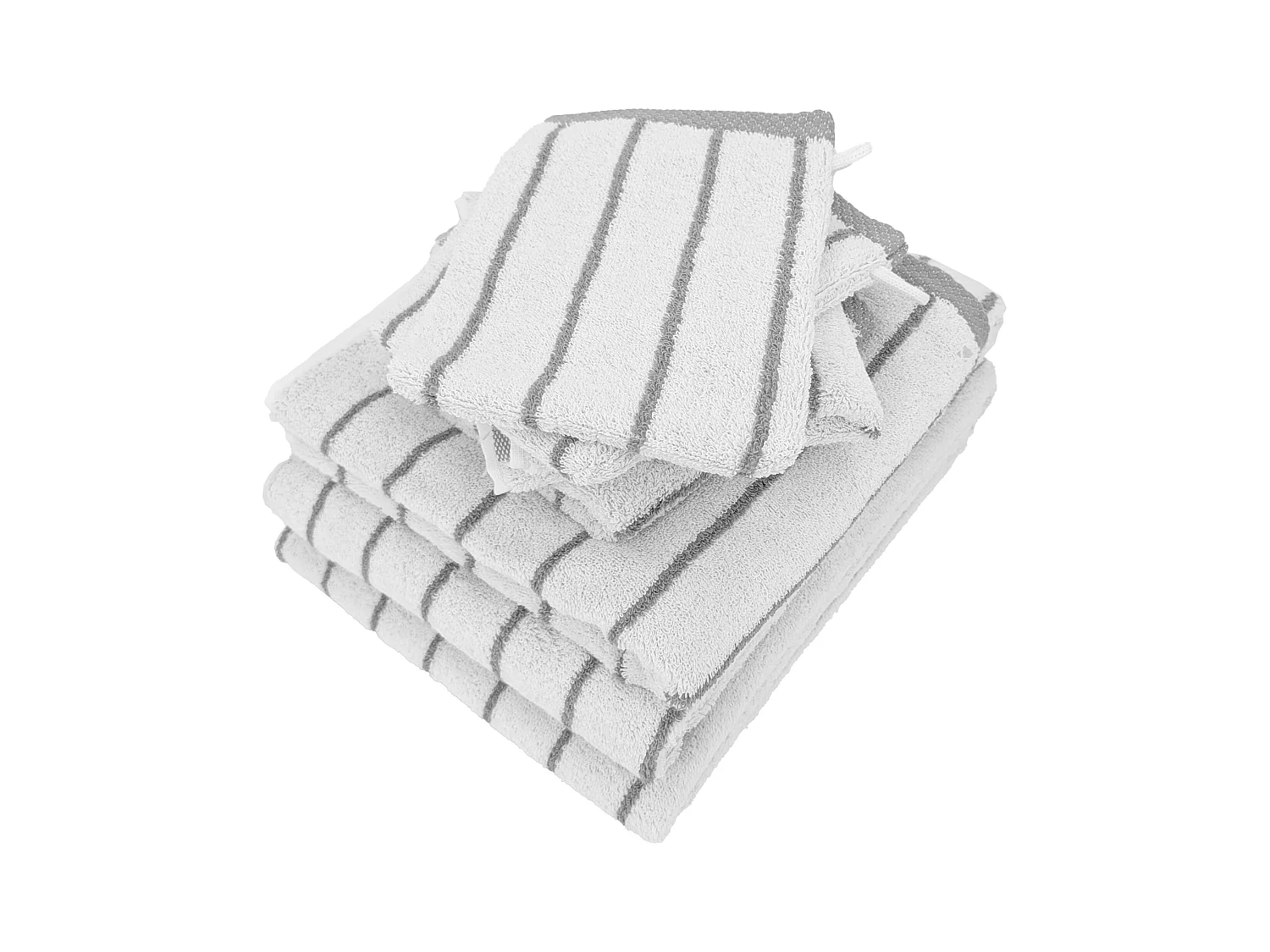 Parure de bain 7 pièces collection PURE LIGHT motif rayures pur coton gris