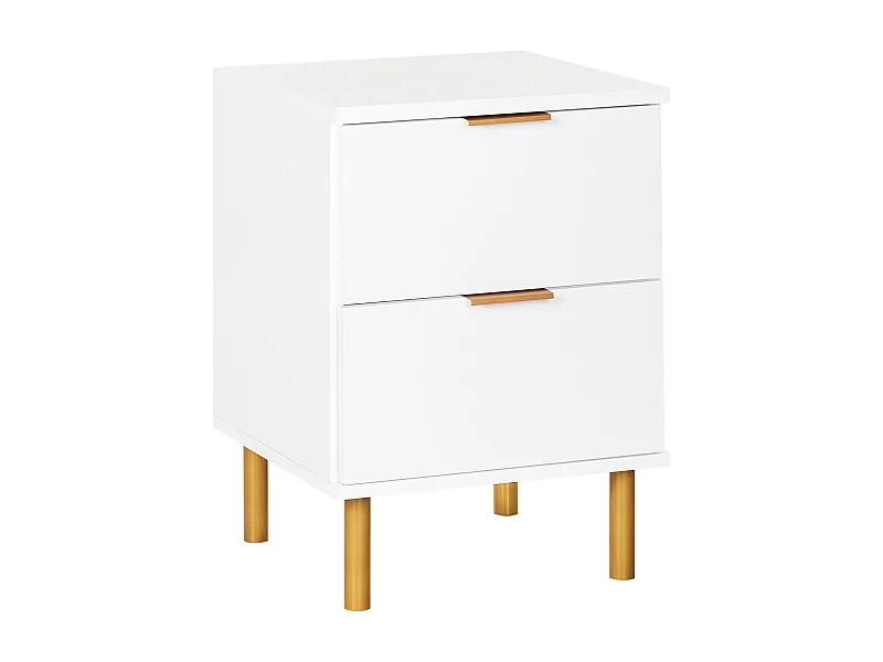 Nachttisch mit 2 Schubladen weiß Holzfuße goldene Griffe Retro-Design Walpole