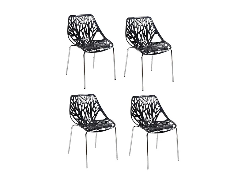 Lot de 4 chaises empilables noires avec pieds métal chromé - TIMBER