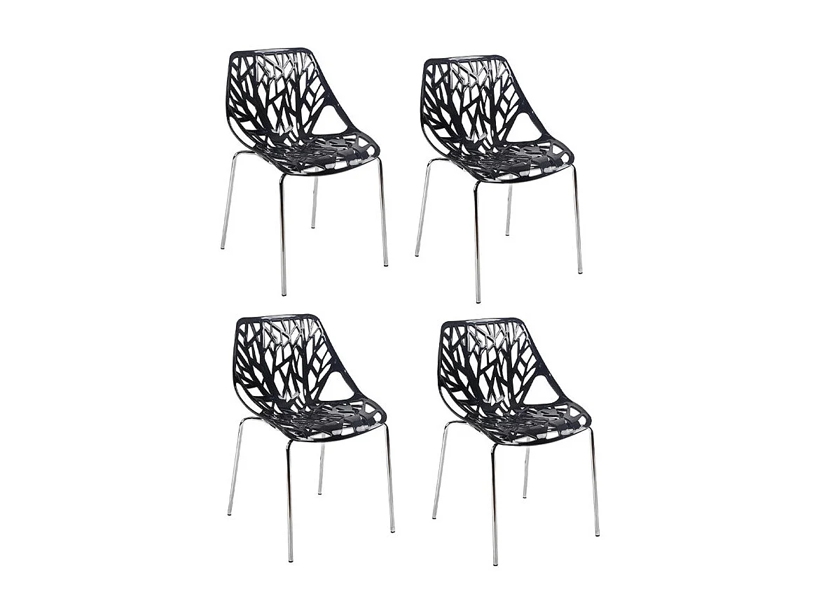 Lot de 4 chaises empilables noires avec pieds métal chromé - TIMBER