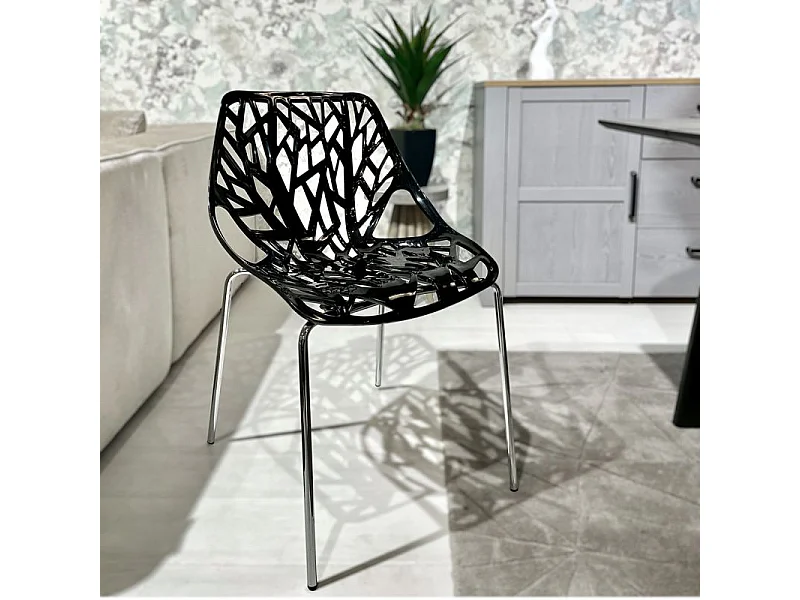 Lot de 4 chaises empilables noires avec pieds métal chromé - TIMBER