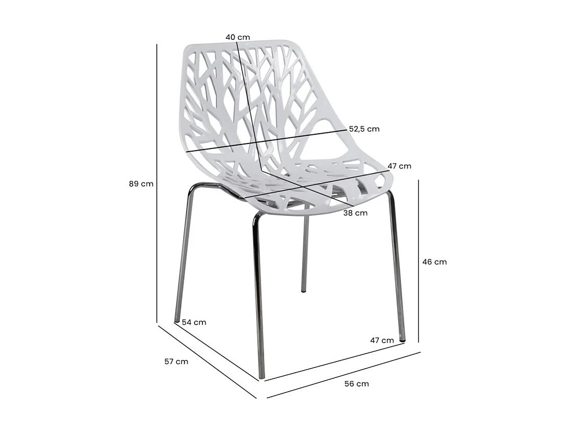 Lot de 2 chaises empilables blanches avec pieds métal chromé - TIMBER