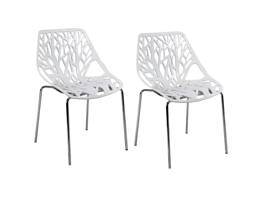 Lot de 2 chaises empilables blanches avec pieds métal chromé - TIMBER