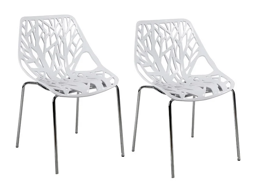 Lot de 2 chaises empilables blanches avec pieds métal chromé - TIMBER