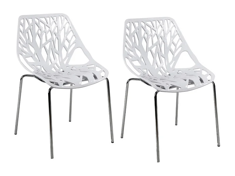 Lot de 2 chaises empilables blanches avec pieds métal chromé - TIMBER