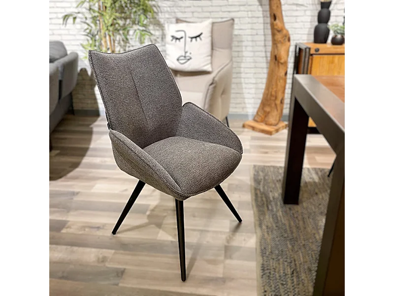 Chaise pivotante 180° tissu gris anthracite pieds métal noir - PALOMA