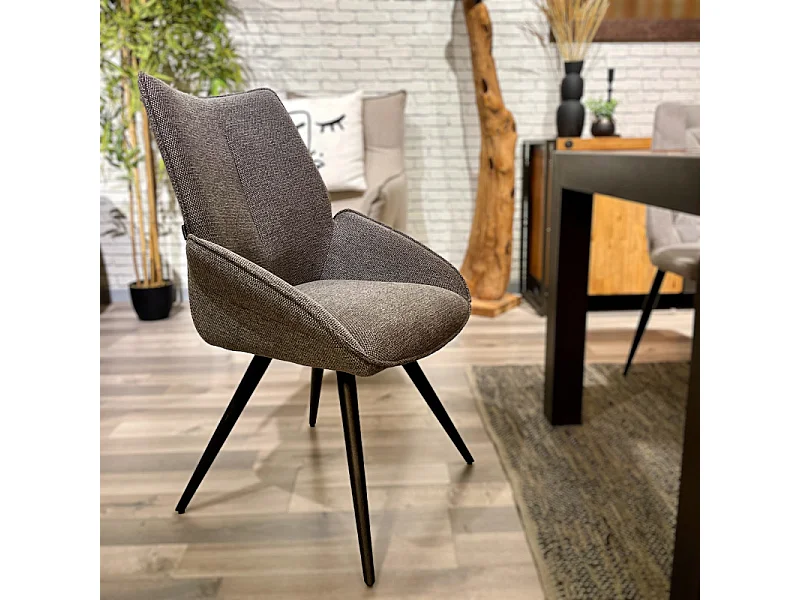 Chaise pivotante 180° tissu gris anthracite pieds métal noir - PALOMA