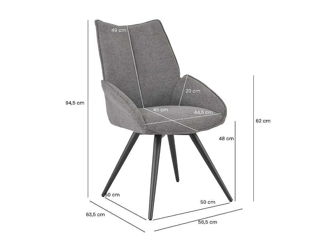 Chaise pivotante 180° tissu gris anthracite pieds métal noir - PALOMA