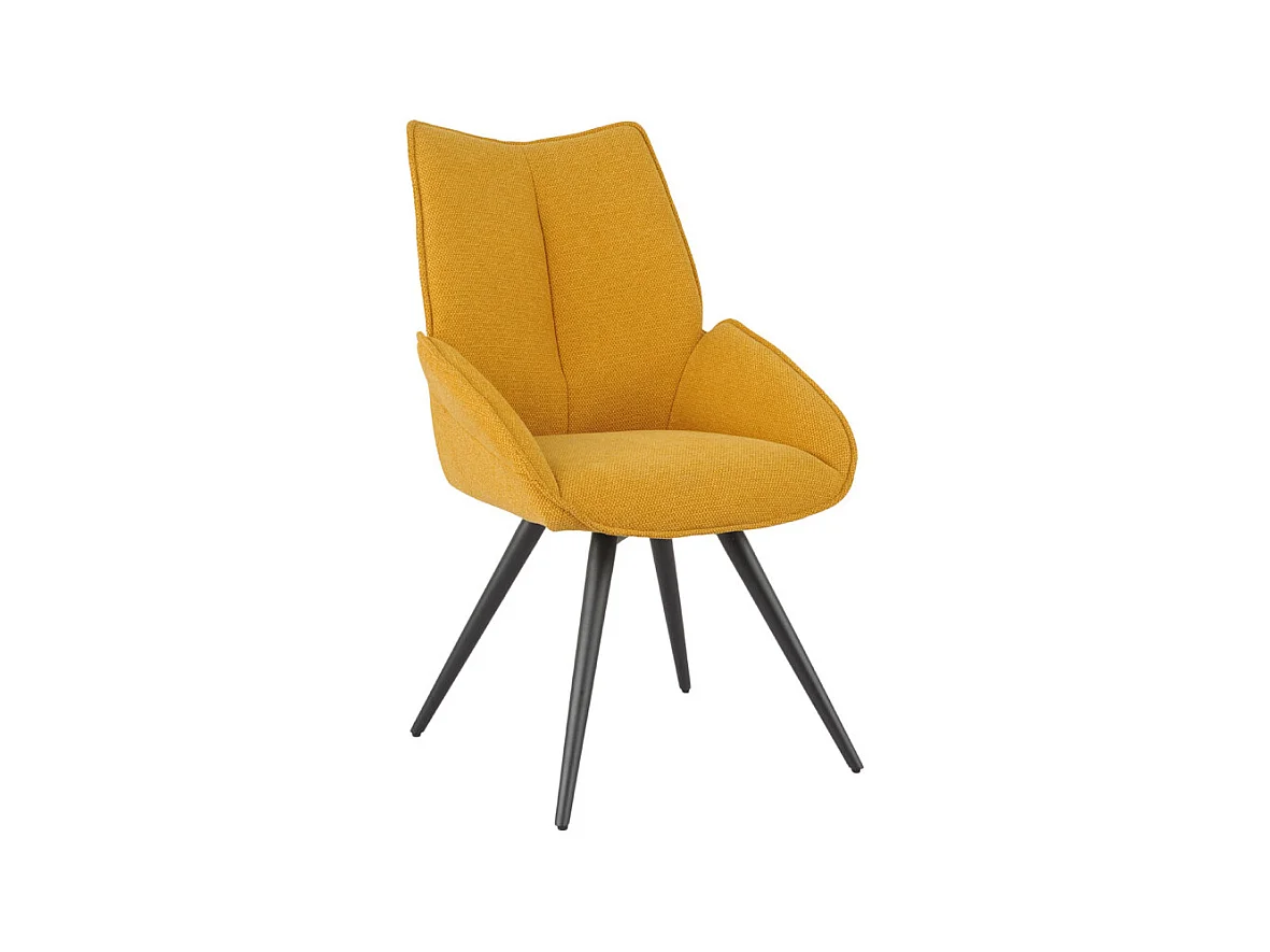Chaise pivotante 180° tissu jaune moutarde pieds métal noir - PALOMA
