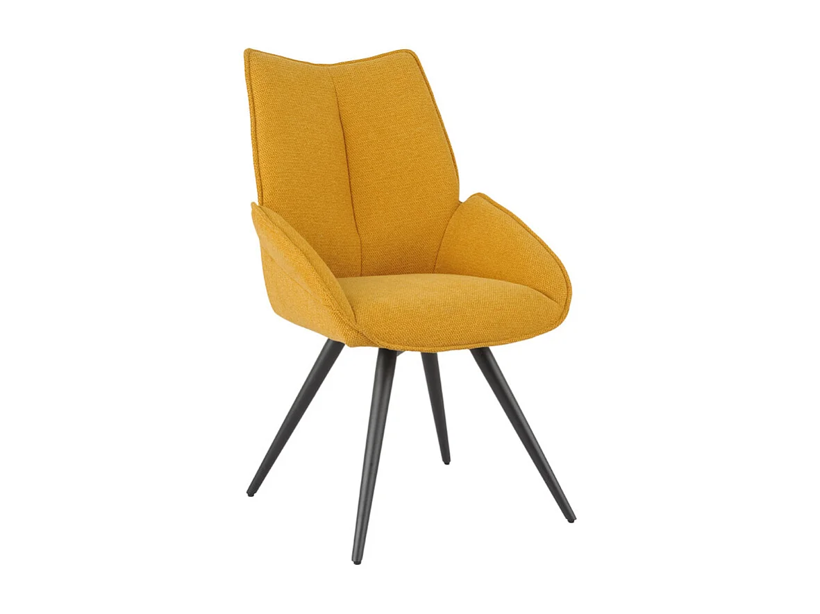 Chaise pivotante 180° tissu jaune moutarde pieds métal noir - PALOMA