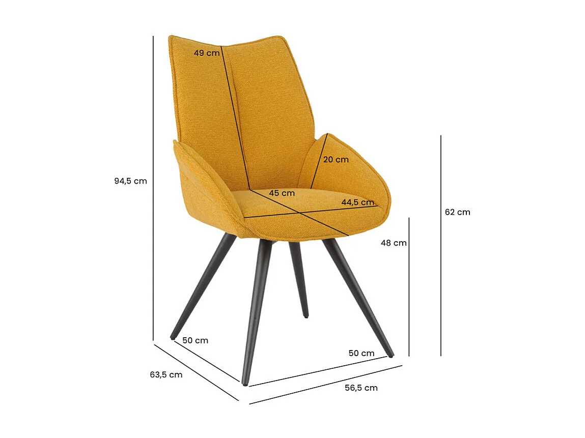 Chaise pivotante 180° tissu jaune moutarde pieds métal noir - PALOMA