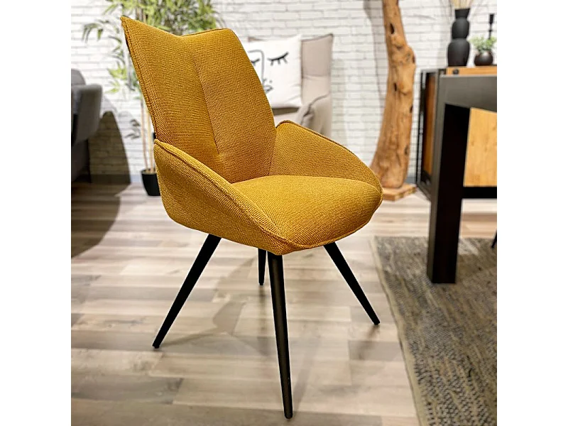 Chaise pivotante 180° tissu jaune moutarde pieds métal noir - PALOMA