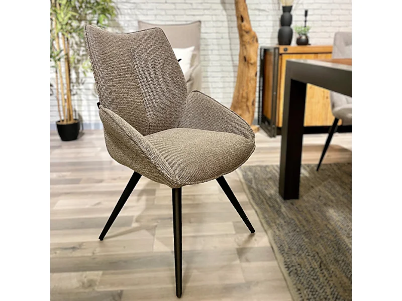 Chaise pivotante 180° en tissu taupe et pieds métal noir - PALOMA