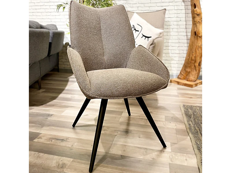 Chaise pivotante 180° en tissu taupe et pieds métal noir - PALOMA