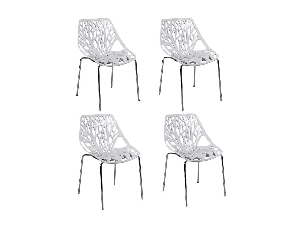 Lot de 4 chaises empilables blanches avec pieds métal chromé - TIMBER