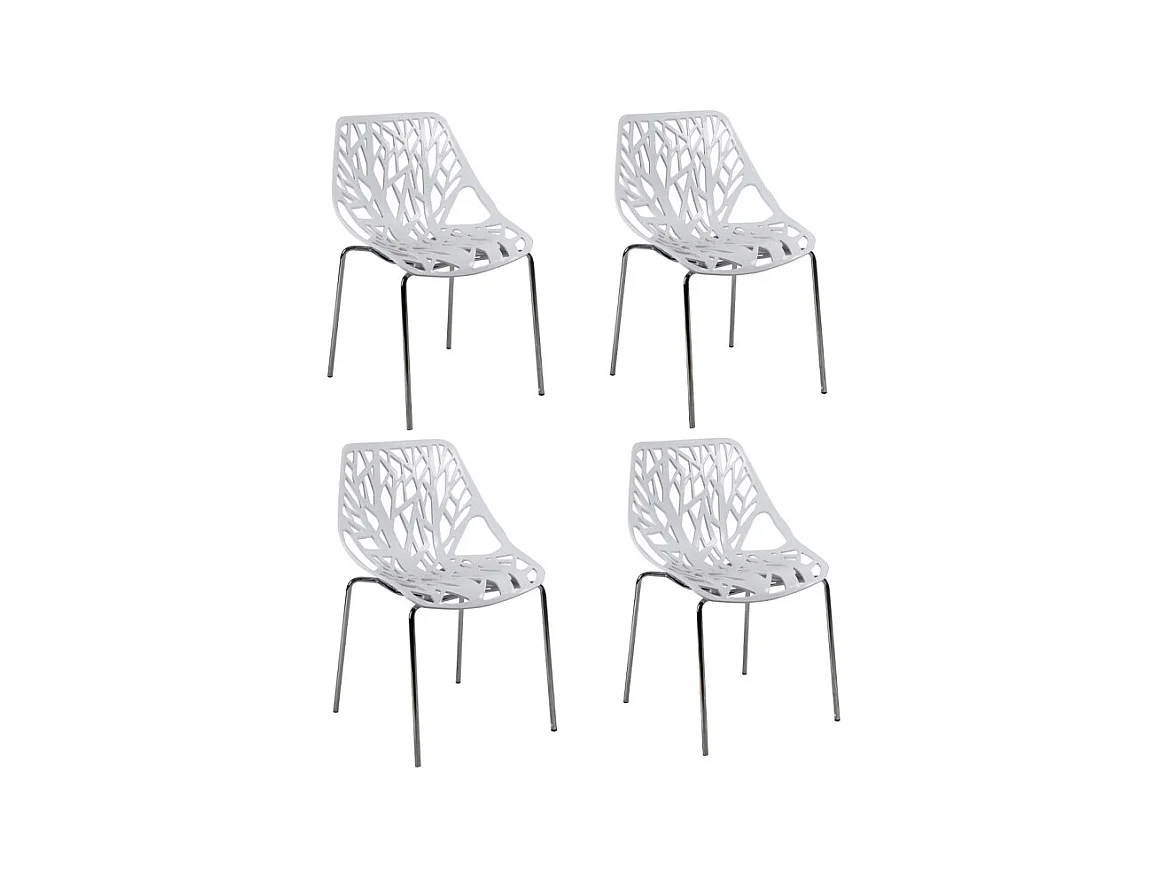 Lot de 4 chaises empilables blanches avec pieds métal chromé - TIMBER