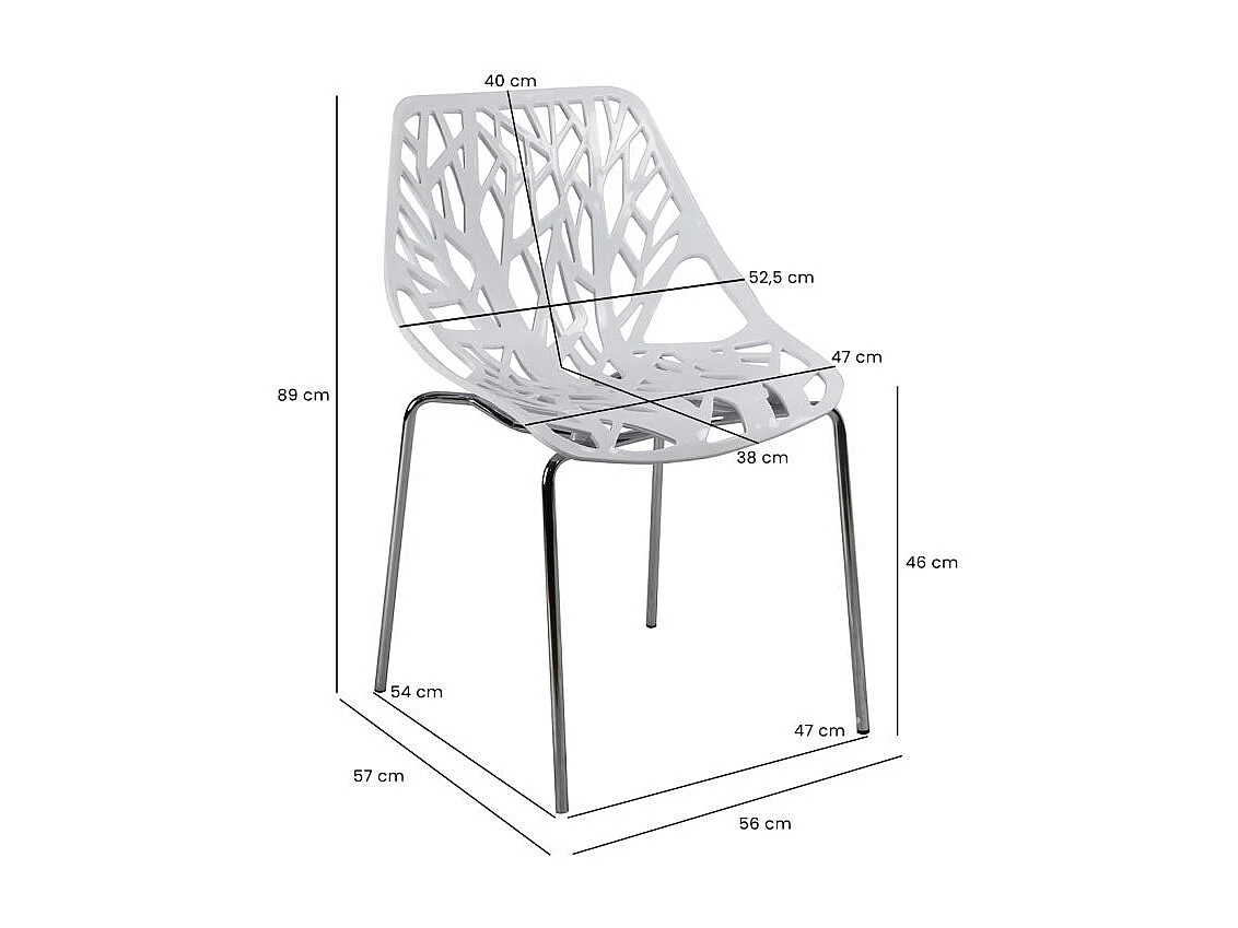 Lot de 4 chaises empilables blanches avec pieds métal chromé - TIMBER