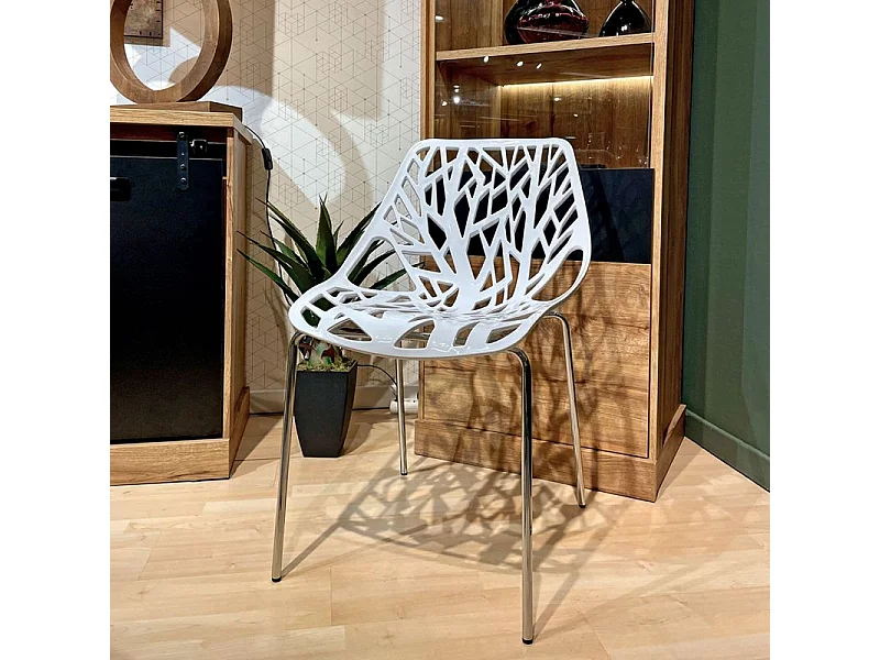 Lot de 4 chaises empilables blanches avec pieds métal chromé - TIMBER