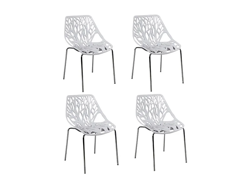 Lot de 4 chaises empilables blanches avec pieds métal chromé - TIMBER