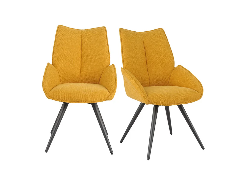 Lot 2 chaises pivotantes 180° tissu moutarde et pieds métal - PALOMA