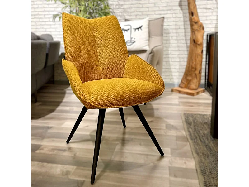 Lot 2 chaises pivotantes 180° tissu moutarde et pieds métal - PALOMA
