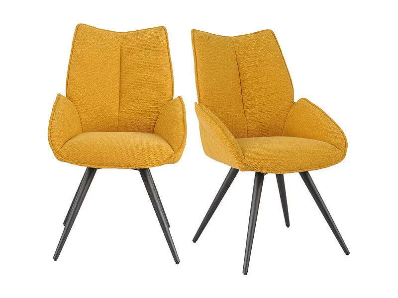 Lot 2 chaises pivotantes 180° tissu moutarde et pieds métal - PALOMA