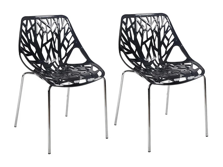 Lot de 2 chaises empilables noires avec pieds métal chromé - TIMBER