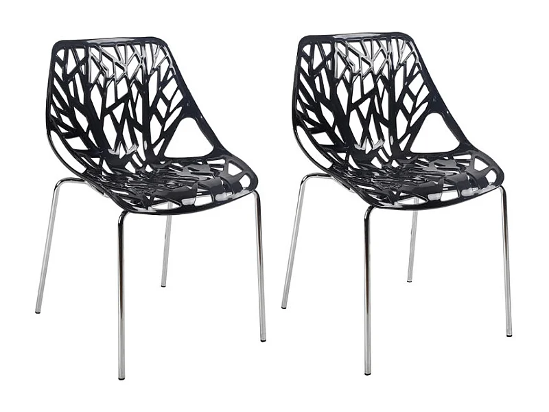 Lot de 2 chaises empilables noires avec pieds métal chromé - TIMBER