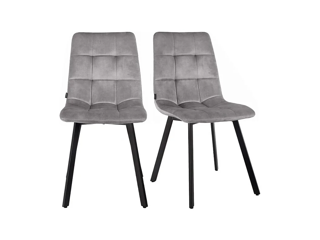 Lot 2 chaises en velours gris clair avec pieds en métal noir - NAMI 2