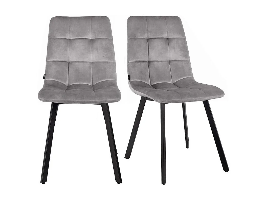 Lot 2 chaises en velours gris clair avec pieds en métal noir - NAMI 2