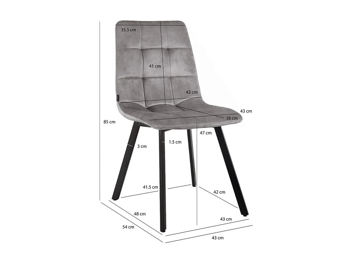 Lot 2 chaises en velours gris clair avec pieds en métal noir - NAMI 2