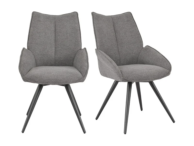 Lot 2 chaises pivotantes 180° tissu gris foncé et pieds métal - PALOMA