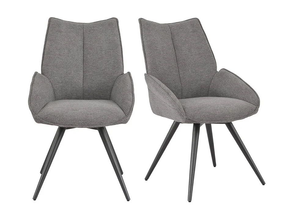 Lot 2 chaises pivotantes 180° tissu gris foncé et pieds métal - PALOMA