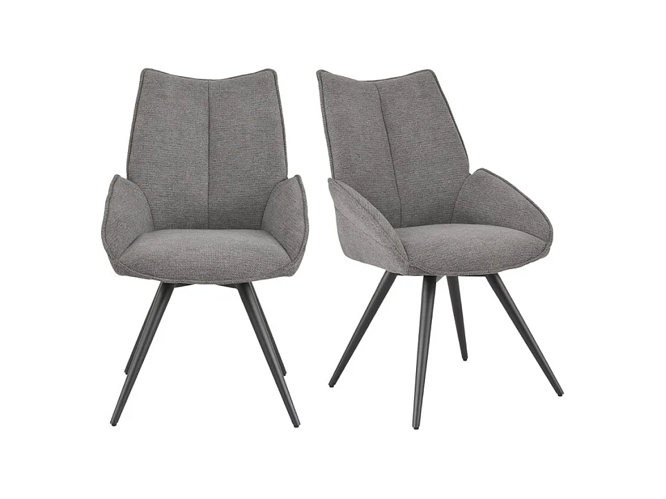 Lot 2 chaises pivotantes 180° tissu gris foncé et pieds métal - PALOMA