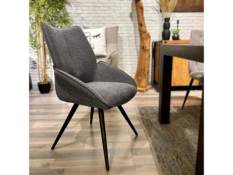 Lot 2 chaises pivotantes 180° tissu gris foncé et pieds métal - PALOMA