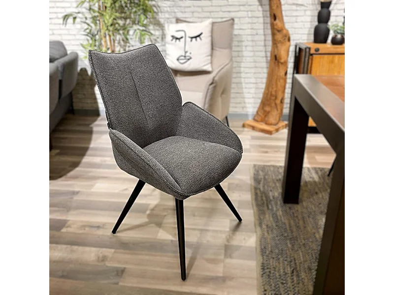 Lot 2 chaises pivotantes 180° tissu gris foncé et pieds métal - PALOMA